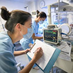 Nurses reading monitors